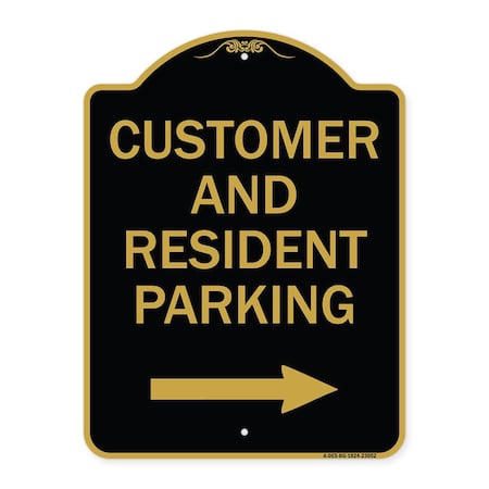 Signmission Reserved Parking Customer and Visitor Parking With Right Arrow, Black & Gold, A-DES-BG-1824-23052 A-DES-BG-1824-23052